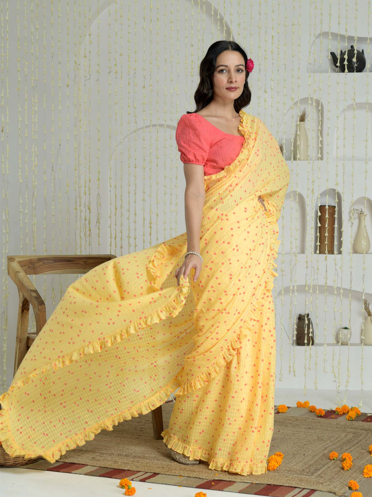 Genda Phool- cotton saree with blouse