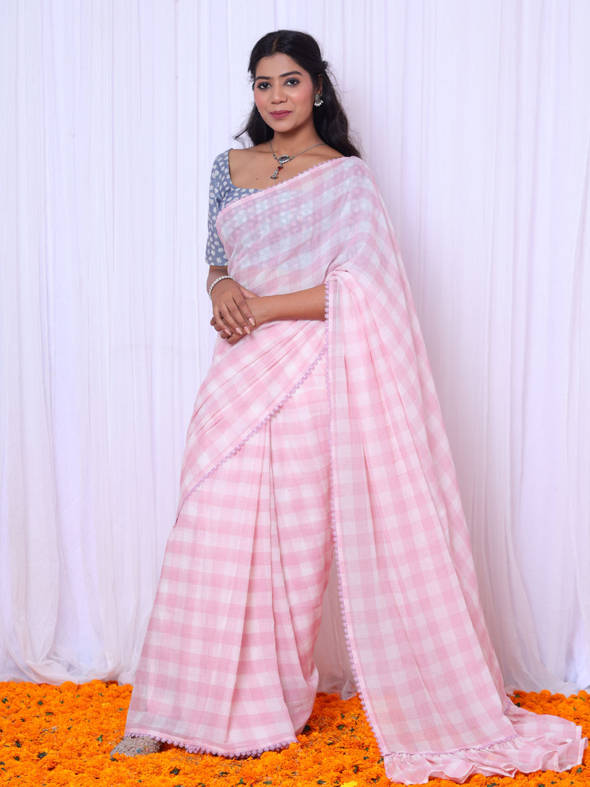 Kaveri-ruffle saree with denim blouse