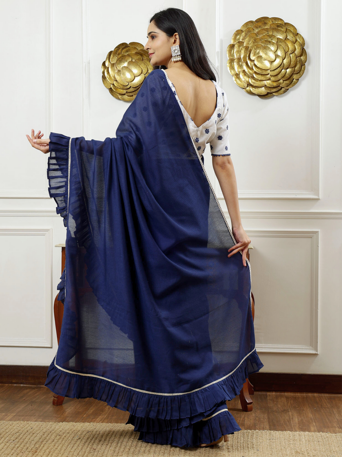 Himadri- Kota cotton ruffle saree with blouse