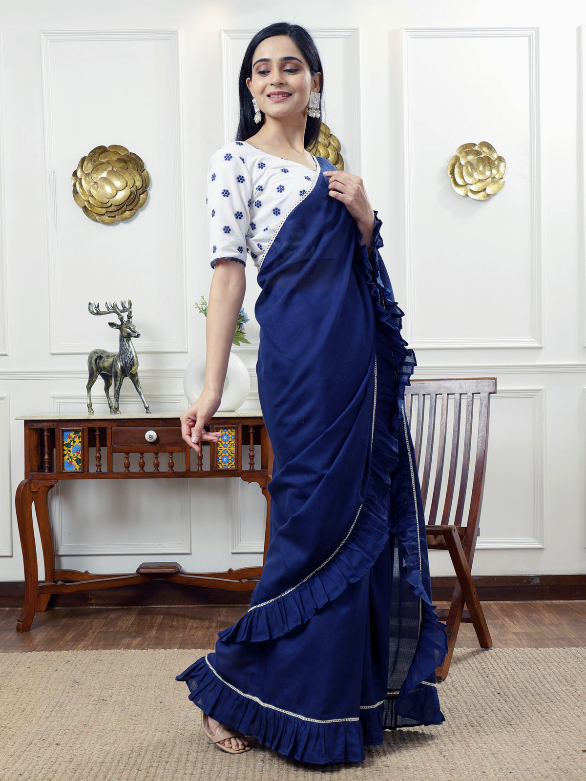 Himadri- Kota cotton ruffle saree with blouse