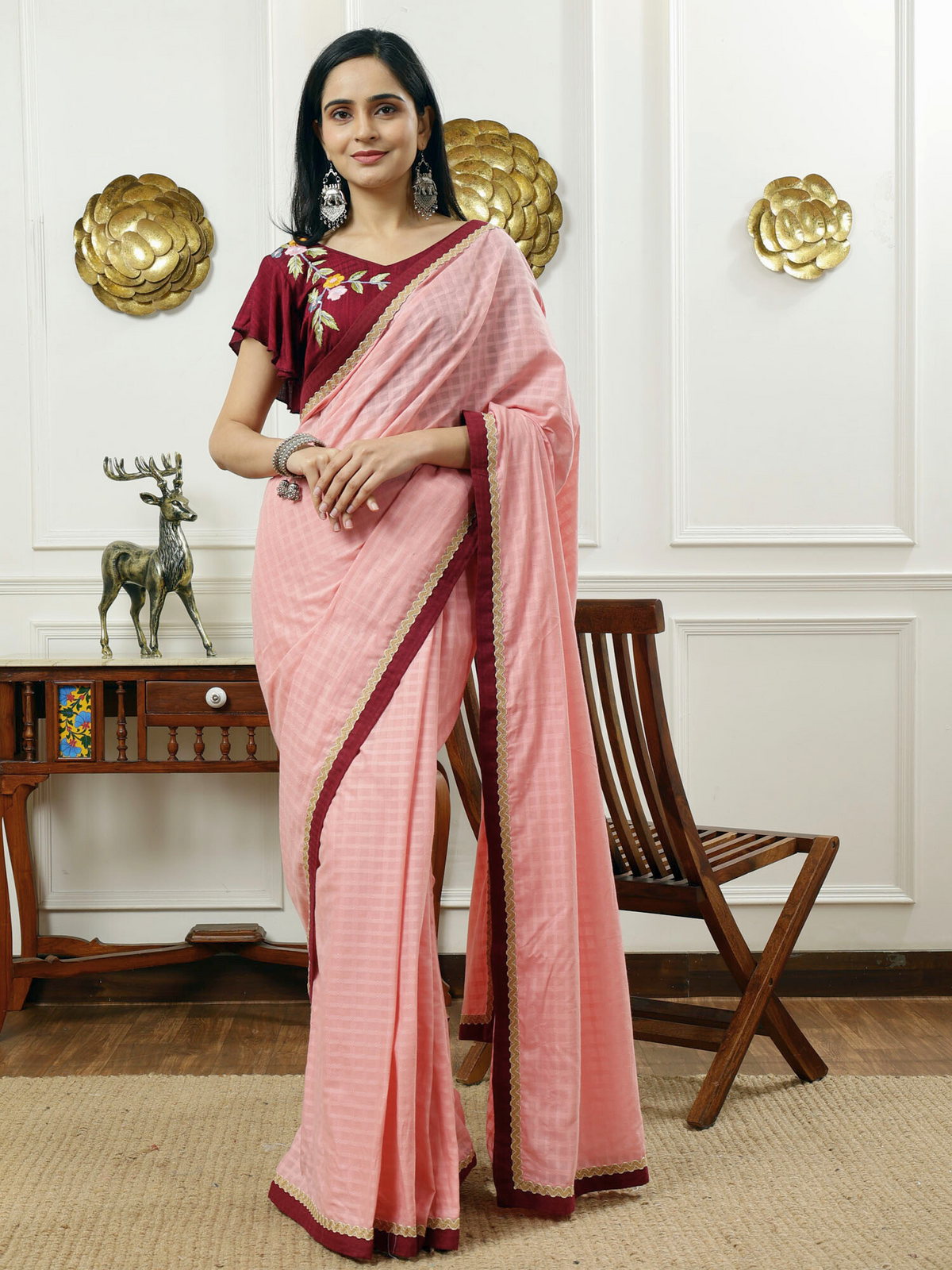 Priyambar- cotton saree with embroidered blouse
