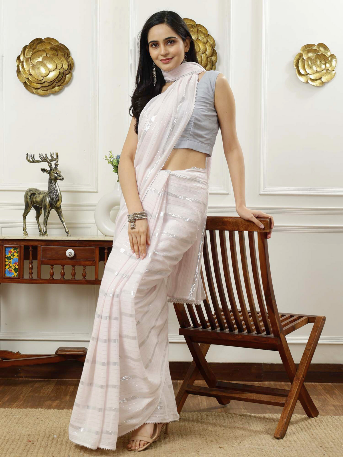 Begum-cotton lurex saree with embroidered blouse