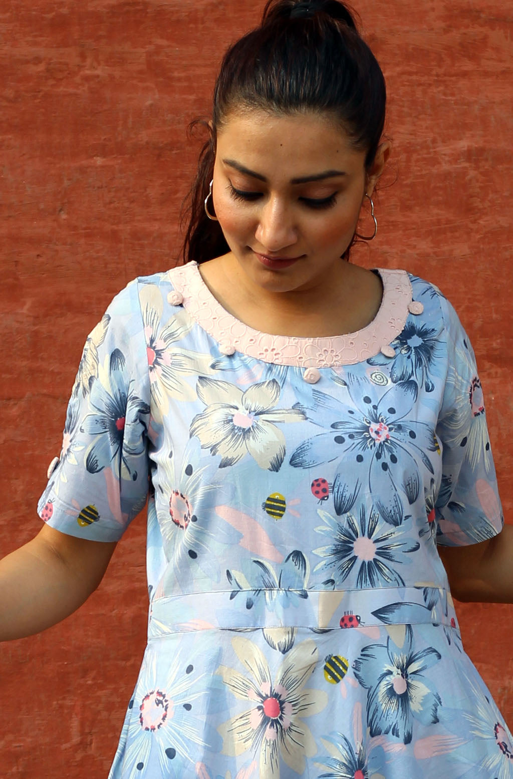 Perwinkle Floral Printed Long Cotton Dress