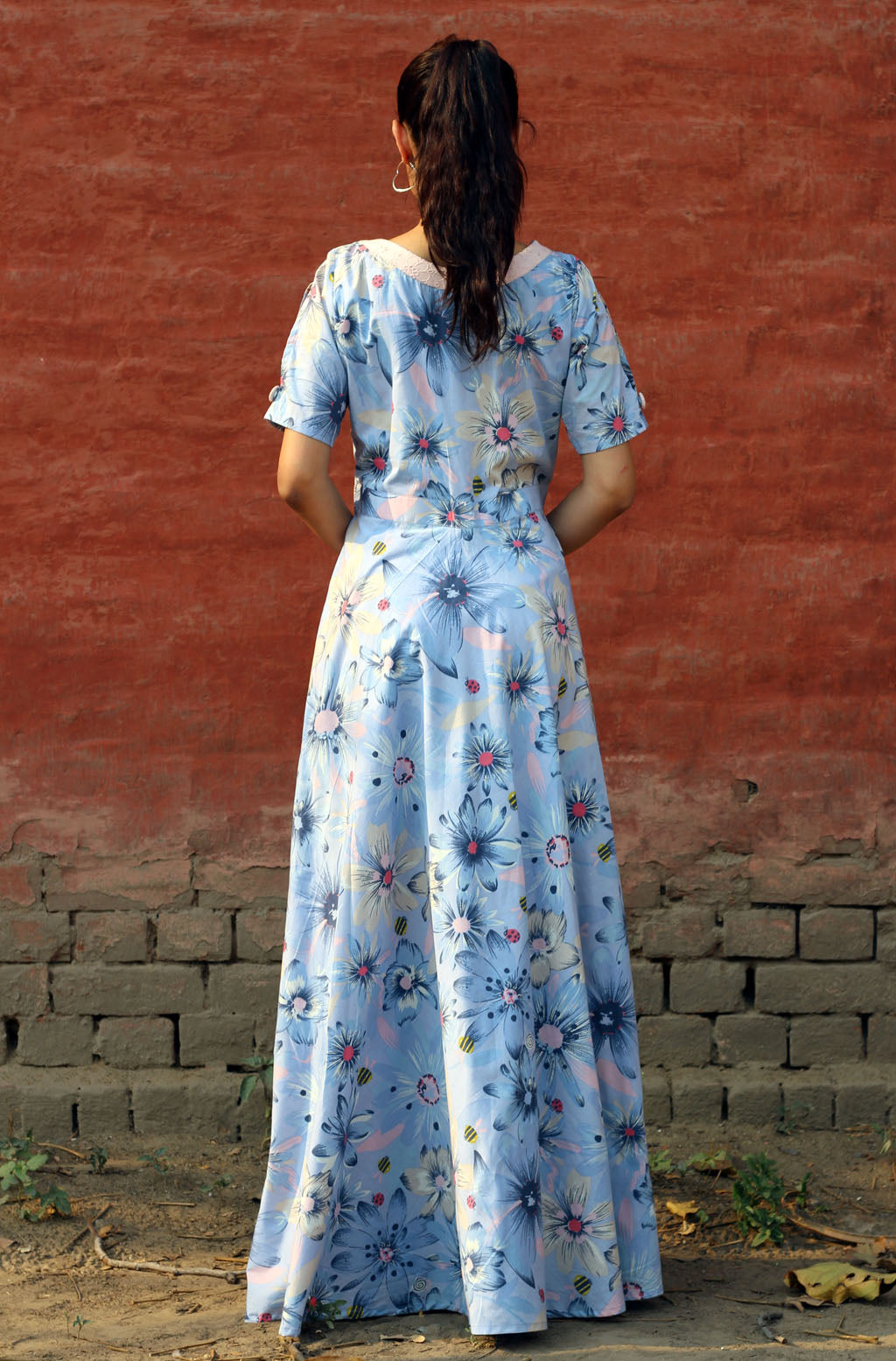 Perwinkle Floral Printed Long Cotton Dress