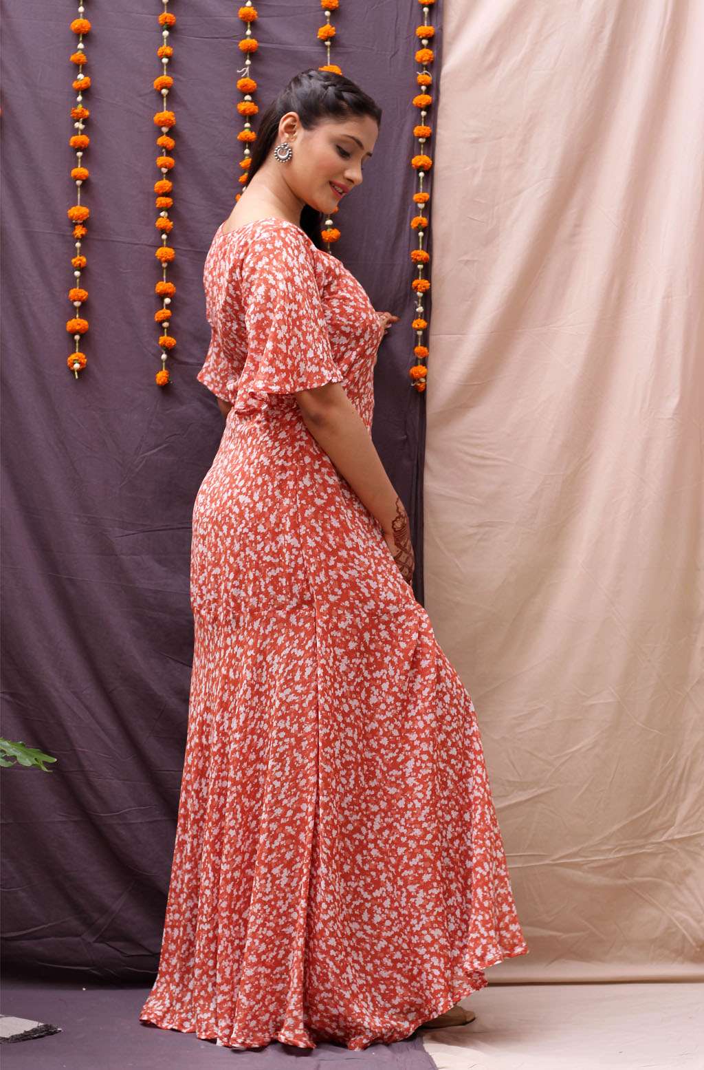 Padma Rust Long Printed Dress