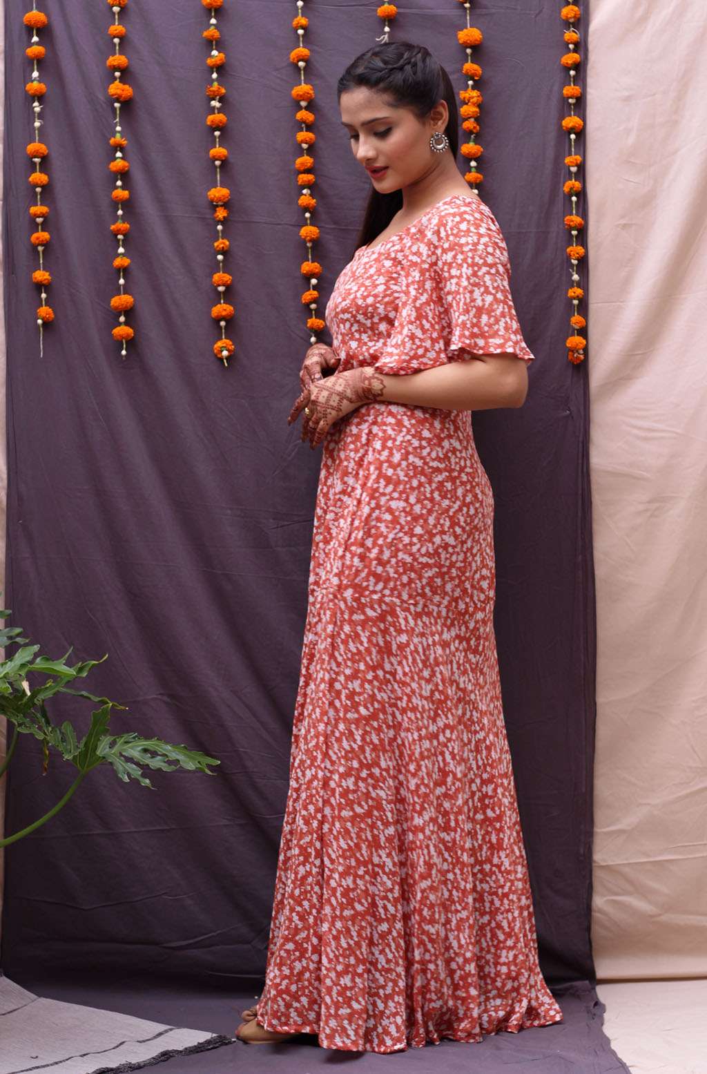 Padma Rust Long Printed Dress