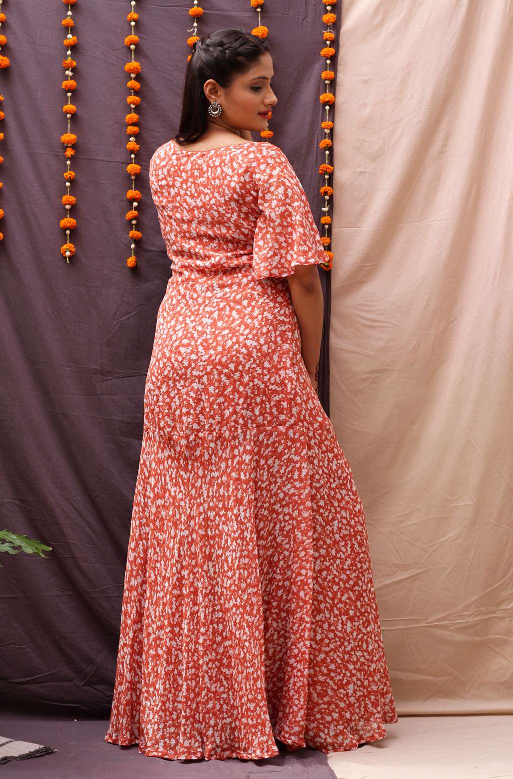 Padma Rust Long Printed Dress