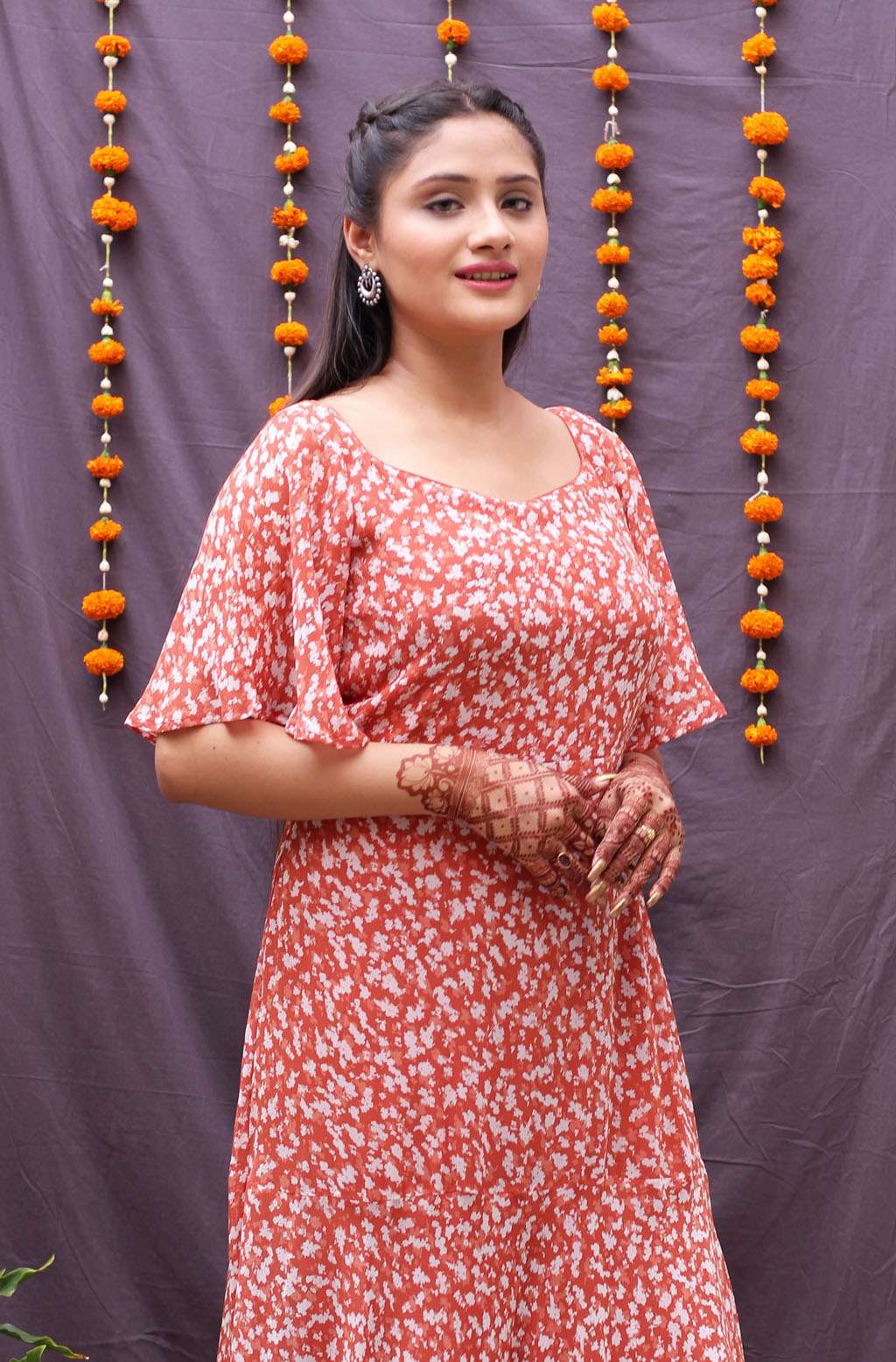 Padma Rust Long Printed Dress