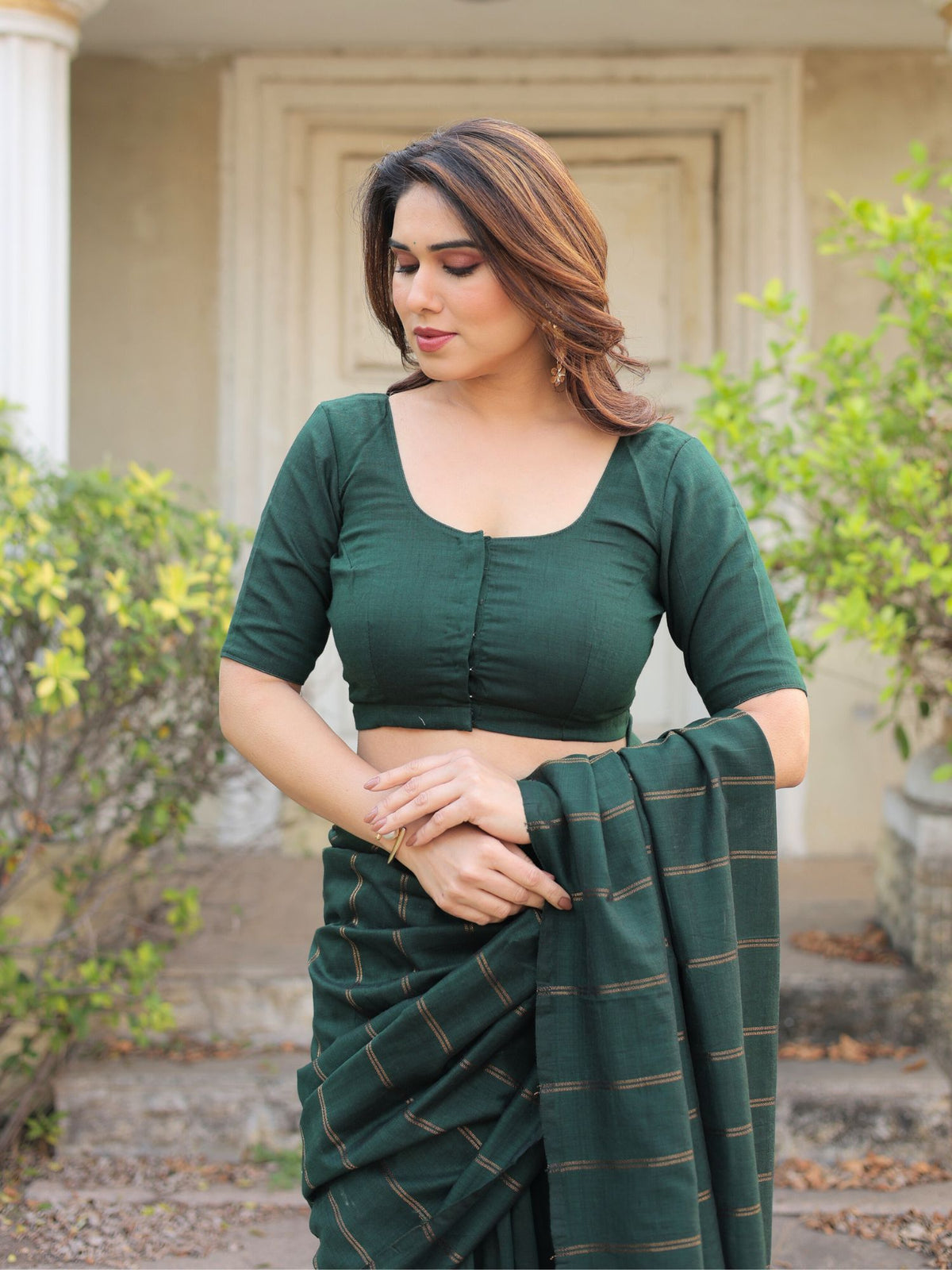 Green Meadows cotton saree with blouse