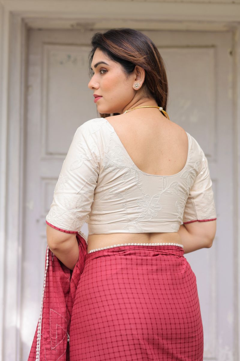 Off white all over floral embroidery blouse
