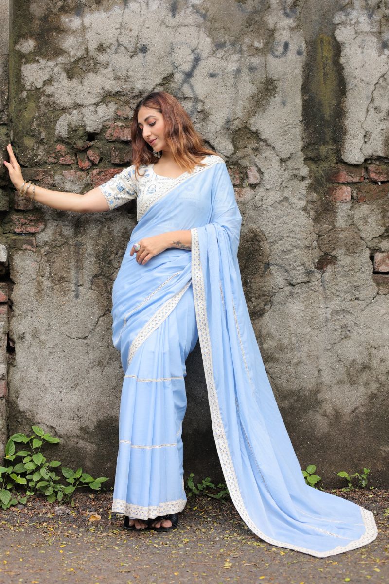 Nira Mul Cotton Saree With Printed Blouse