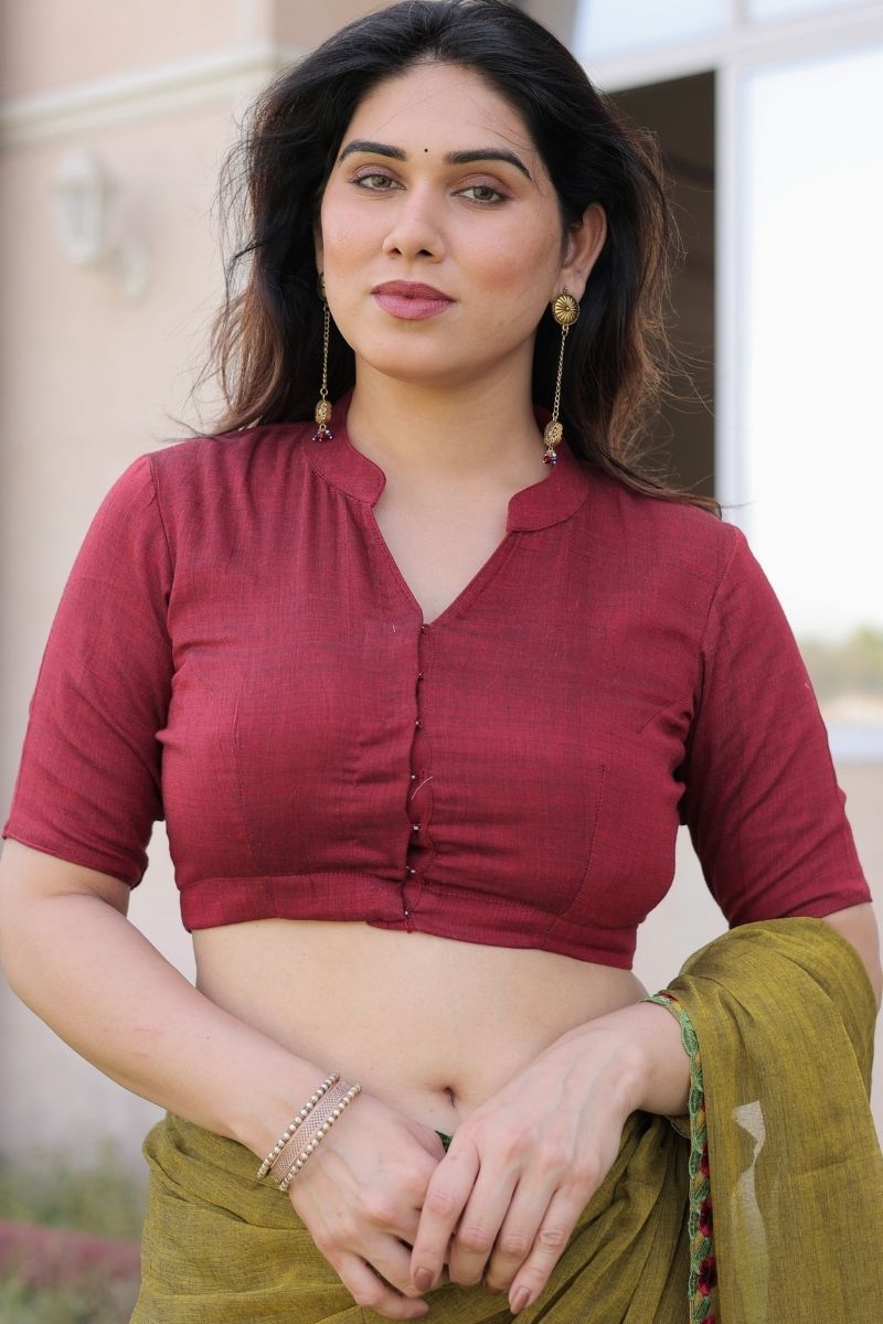 Maroon mandarin collar Blouse