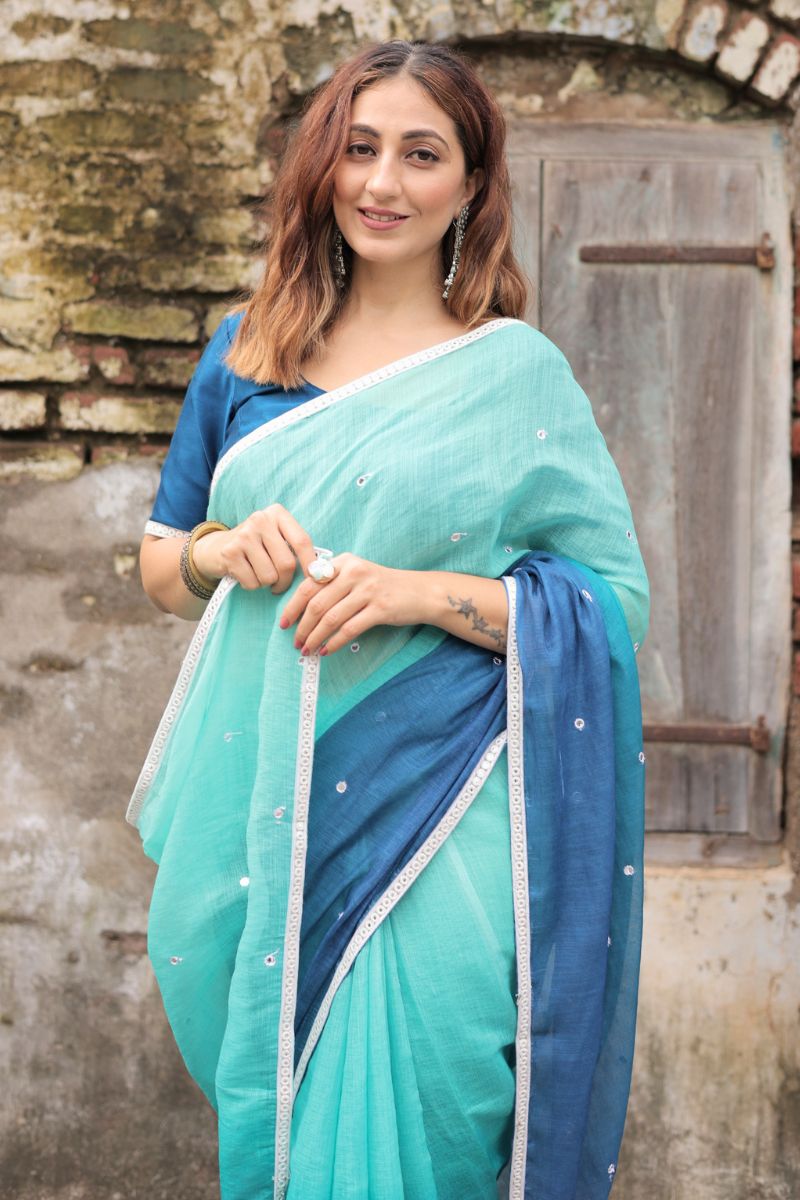 Leher Ombre Cotton Linen Saree with blouse