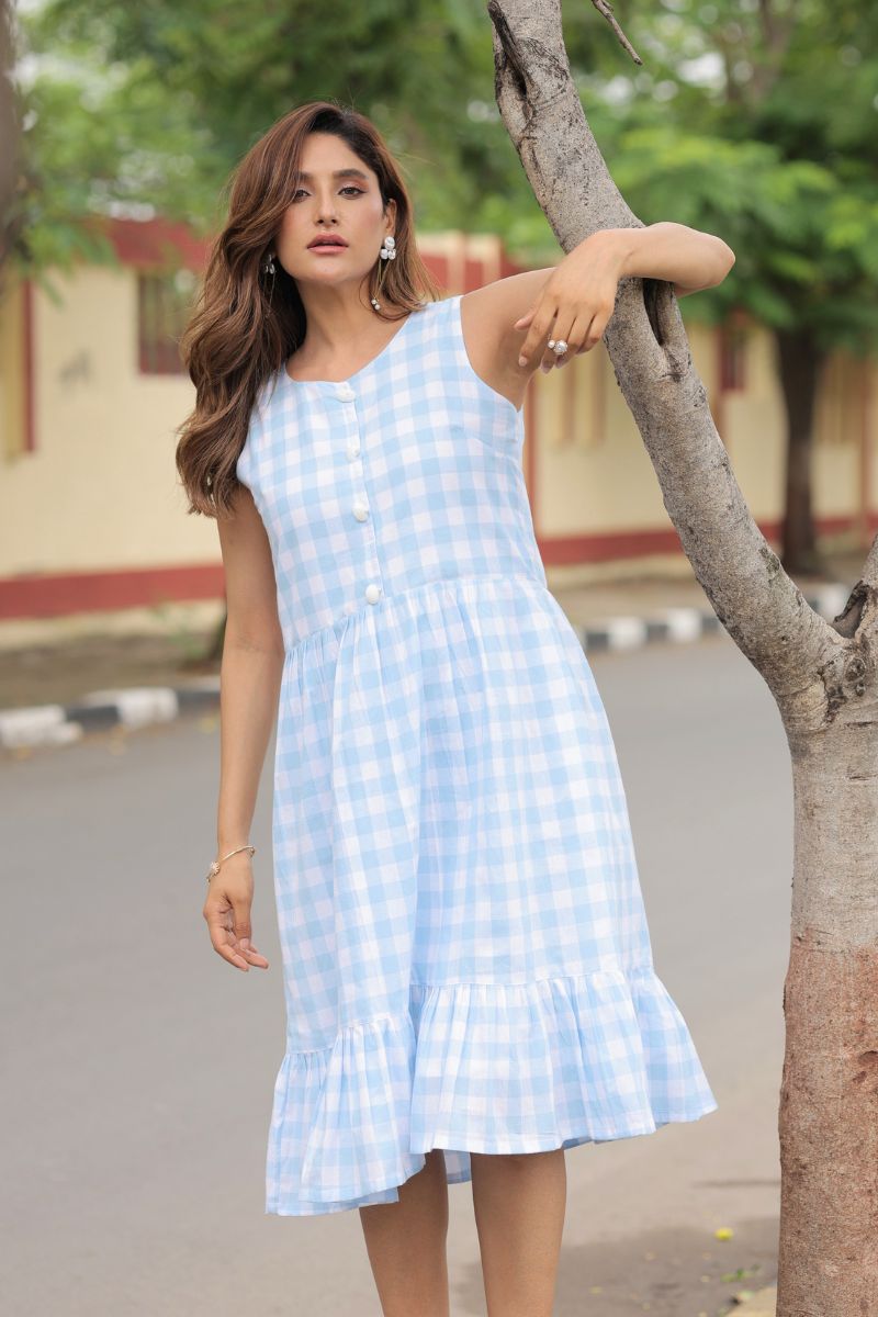 Blue Gingham Cotton Dress