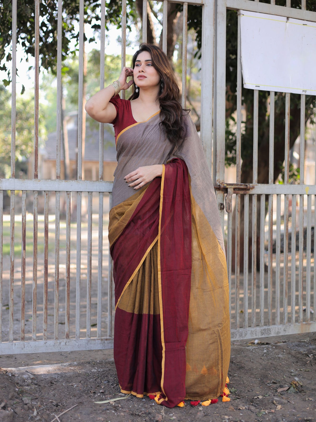 Sindoori mul cotton saree with blouse