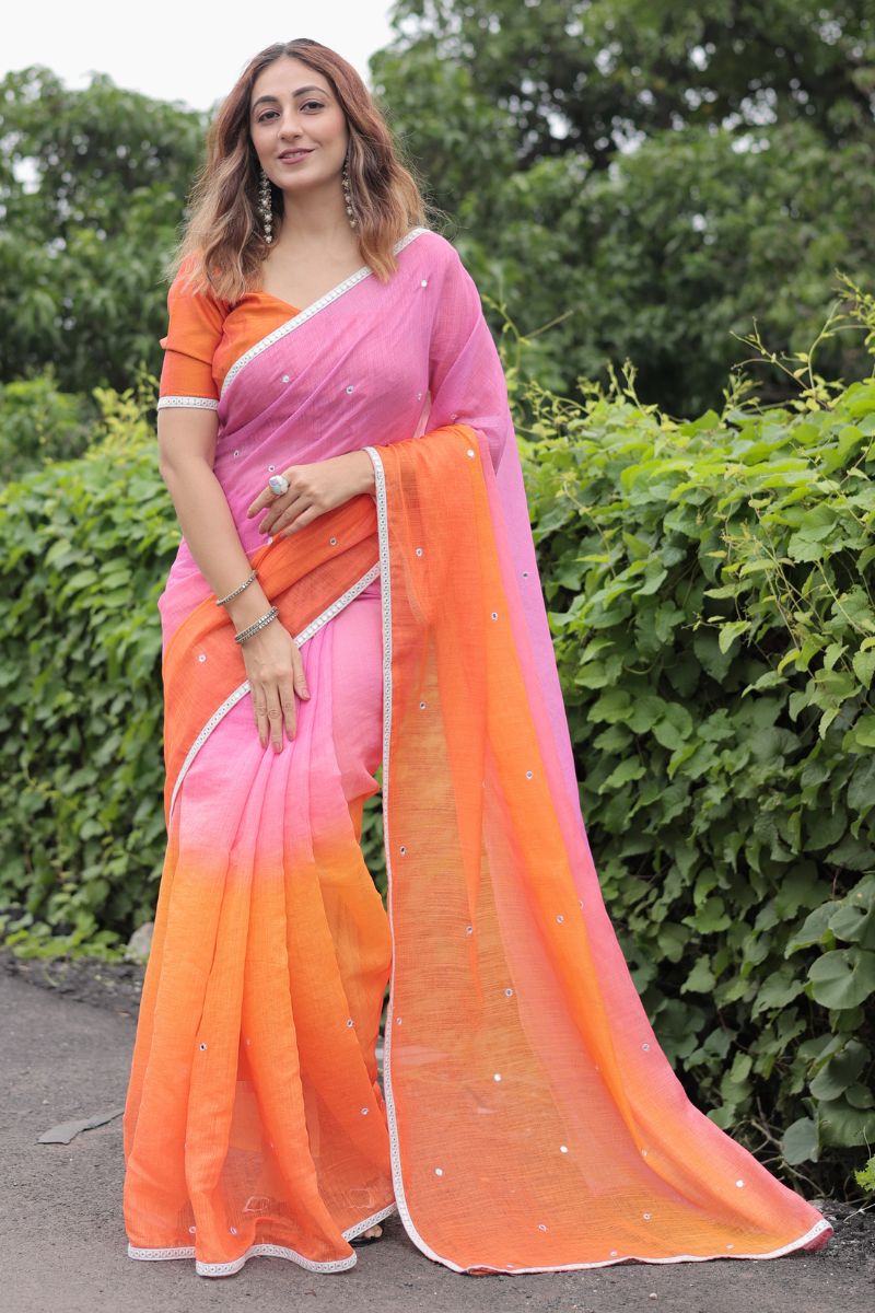 Aruni Ombre Cotton Linen Saree with Blouse
