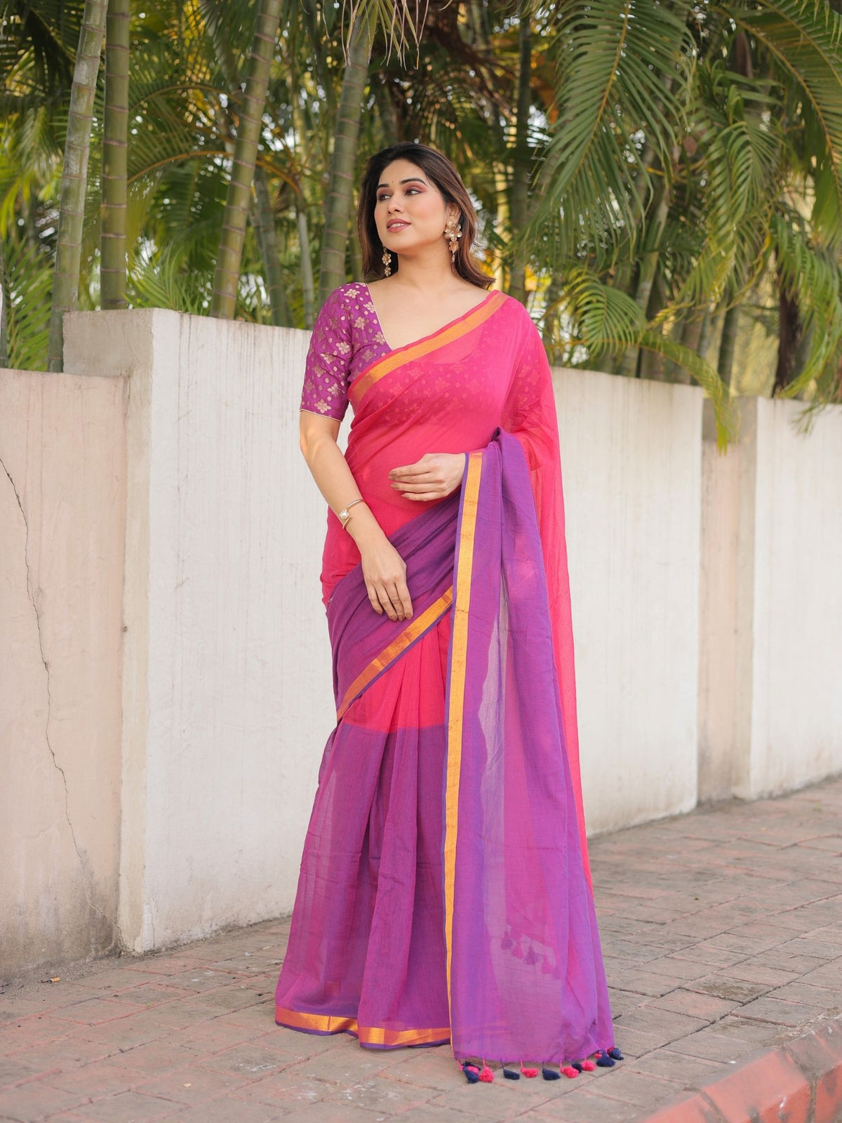 Sita dual color cotton saree with blouse