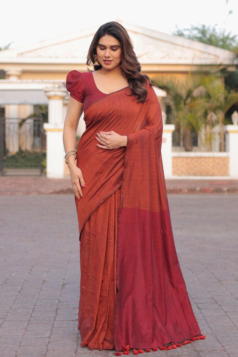 Tara dual color cotton saree with blouse