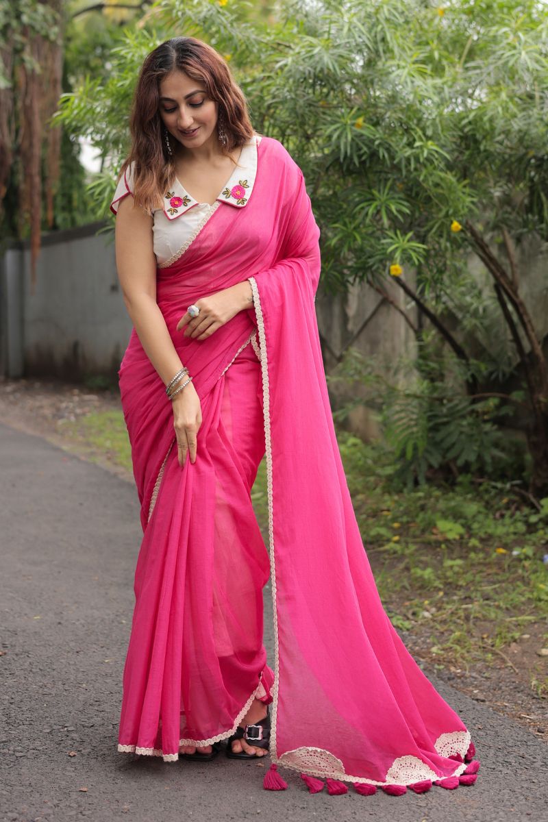 Phoolwari Mul Cotton Saree with Hand Embroidered Blouse
