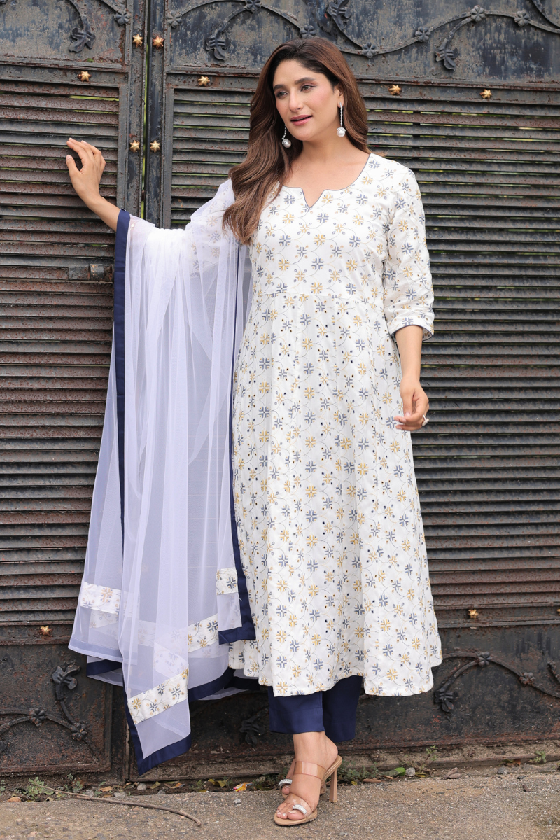 Snowdrop embroidered anarkali suit