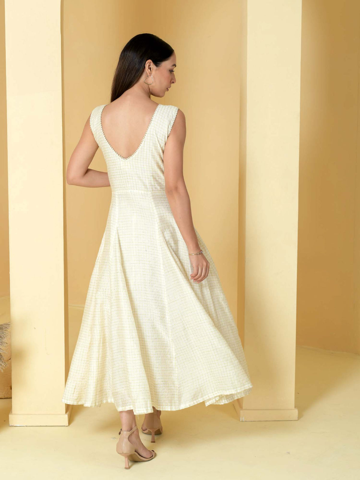Mogra- White Self check dress