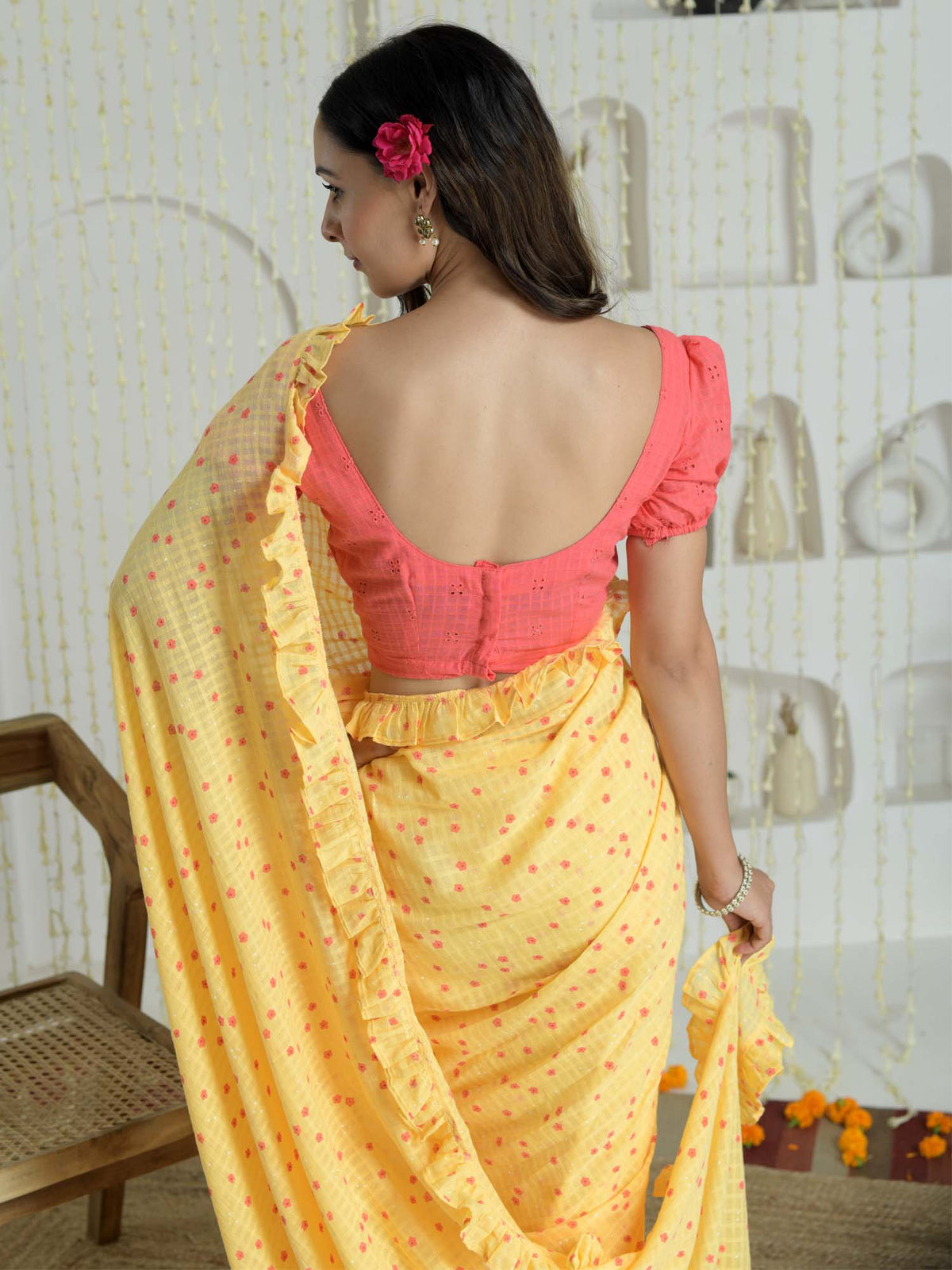 Genda Phool- cotton saree with blouse