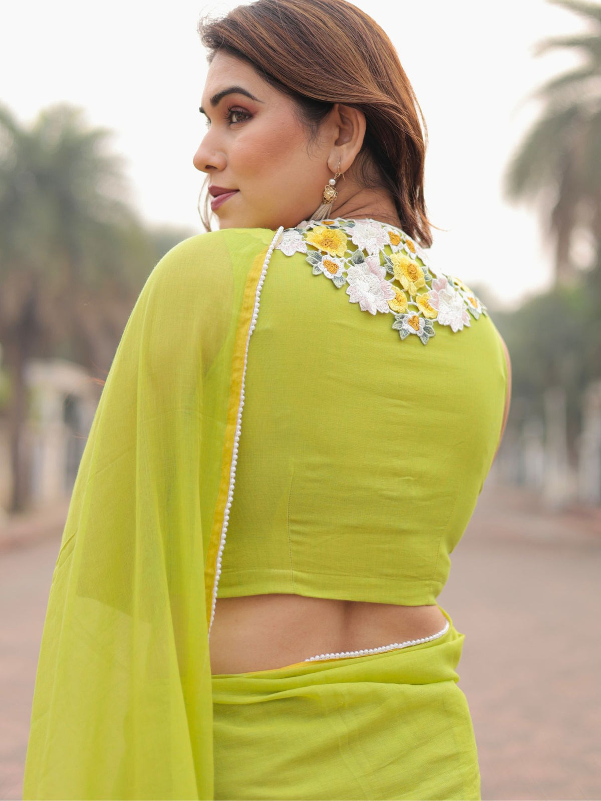 Green Pearl- mul cotton saree with blouse