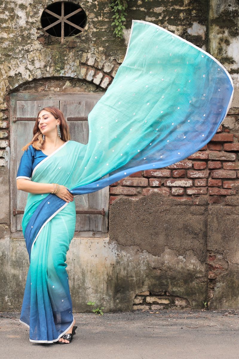 Leher Ombre Cotton Linen Saree with blouse