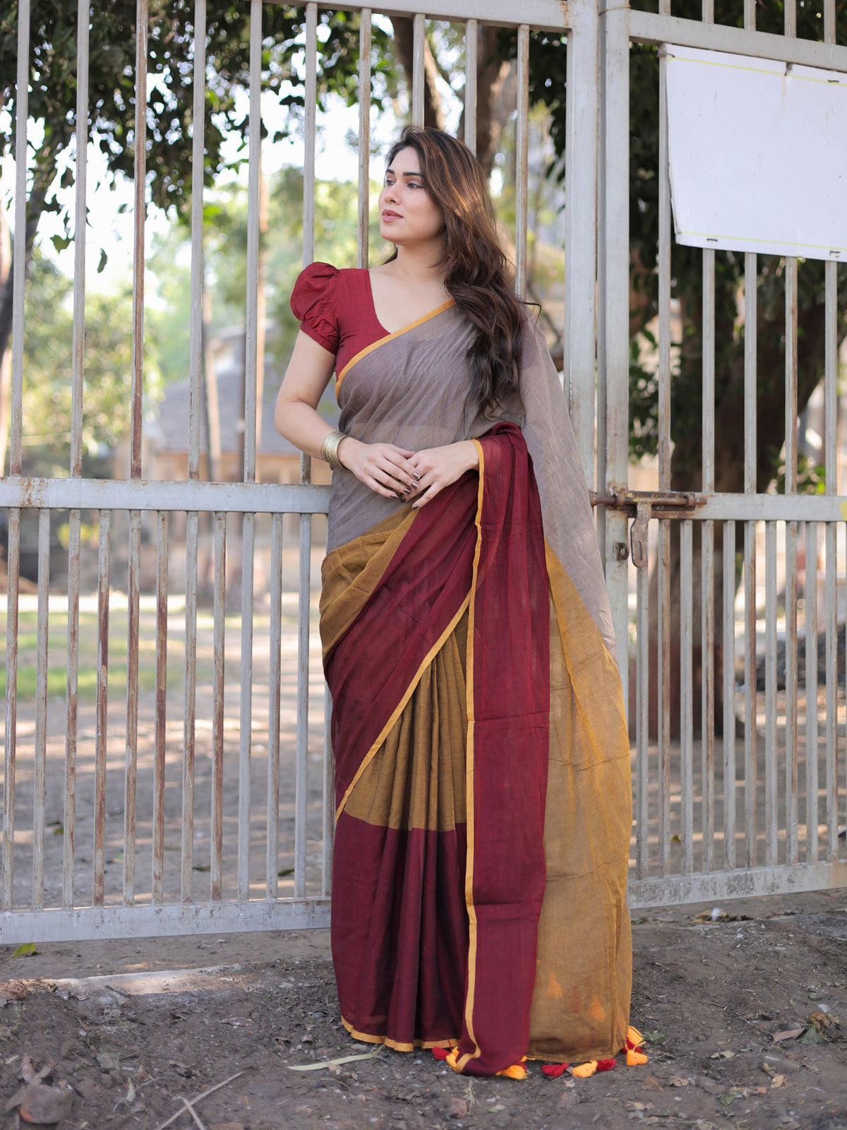 Sindoori mul cotton saree with blouse