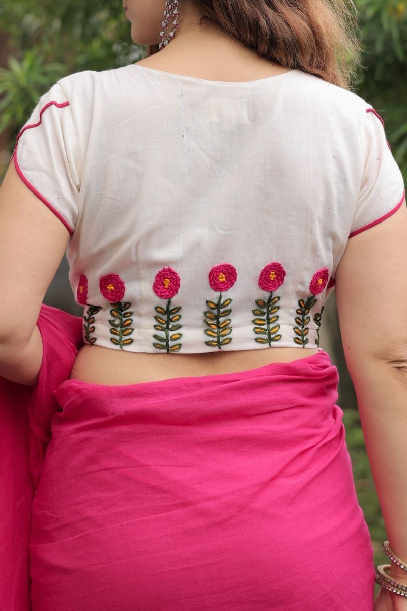 White Pink Floral Collar Blouse