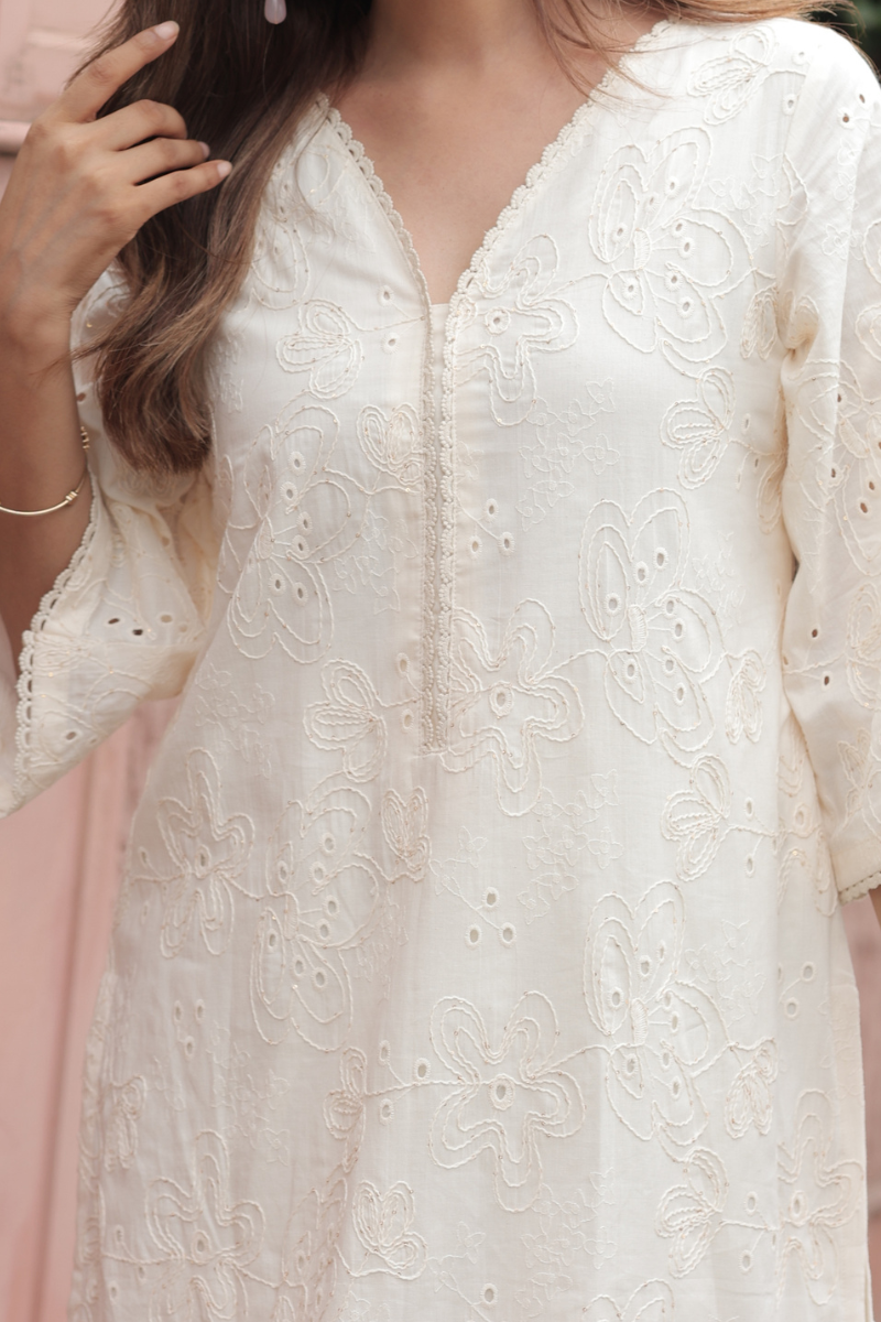 Ivory bloom self embroidery co-ord set