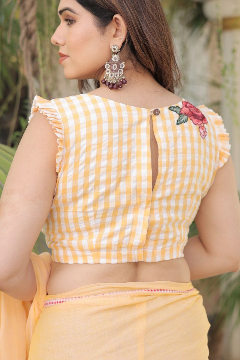 Yellow gingham rose blouse