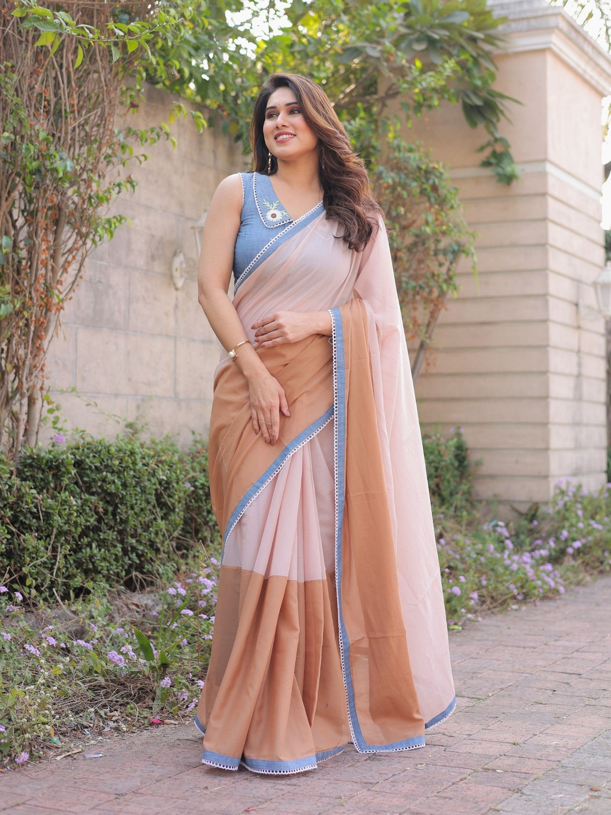 Daisy dual color saree with denim blouse