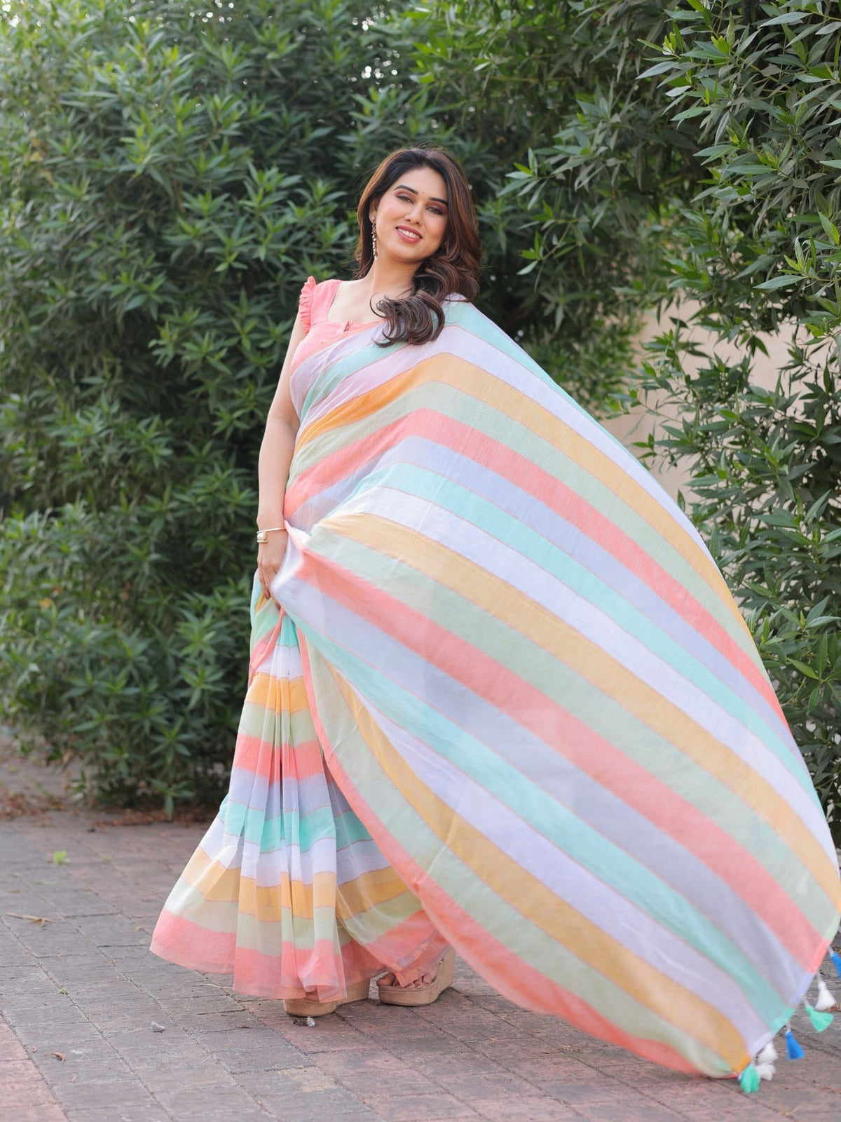 Dandelion multi stripes saree with blouse