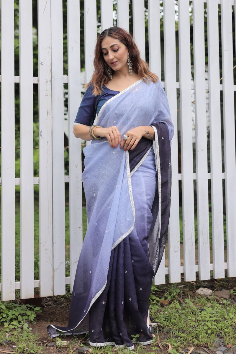 Sandhya Ombre Cotton Linen Saree with blouse
