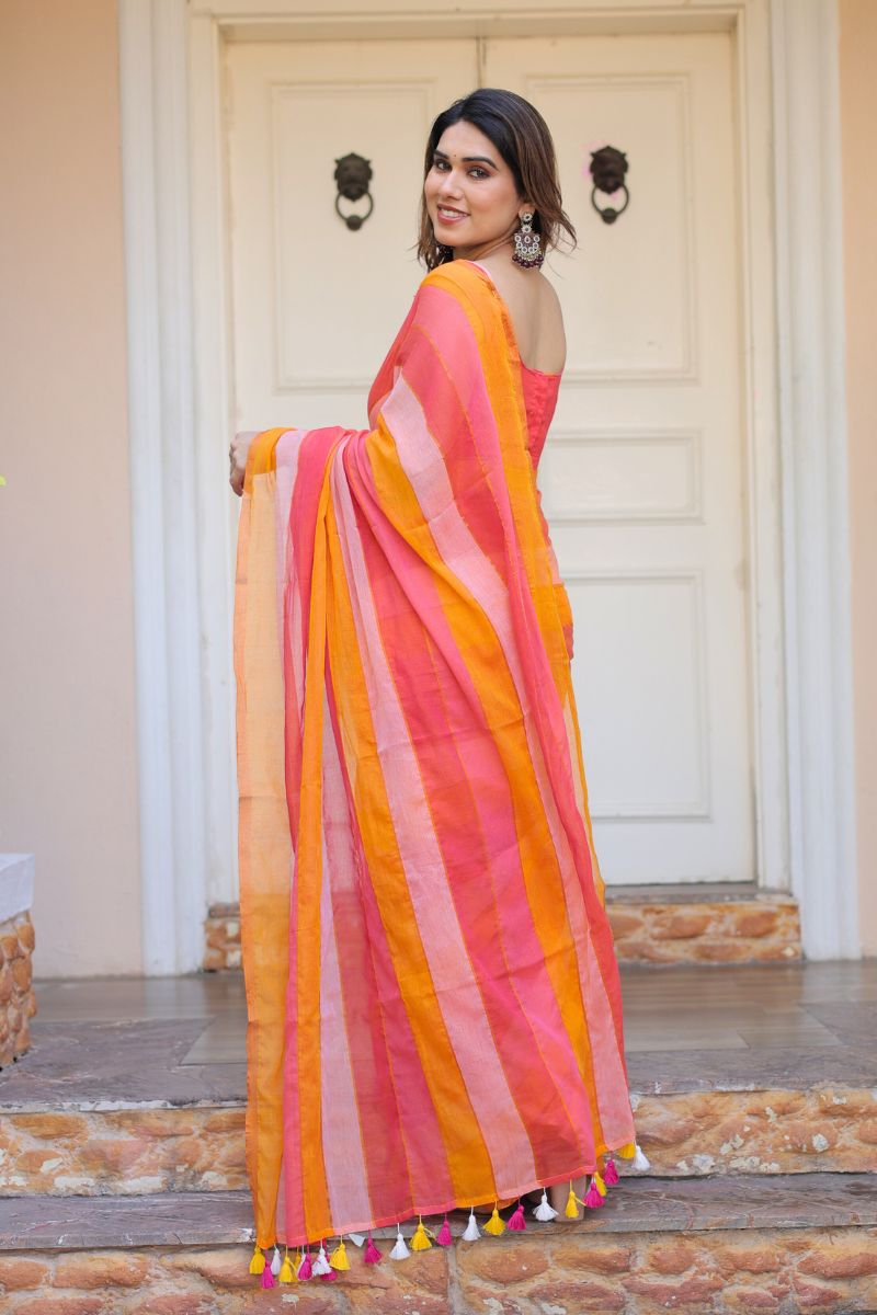 Pritha multi stripes saree with blouse