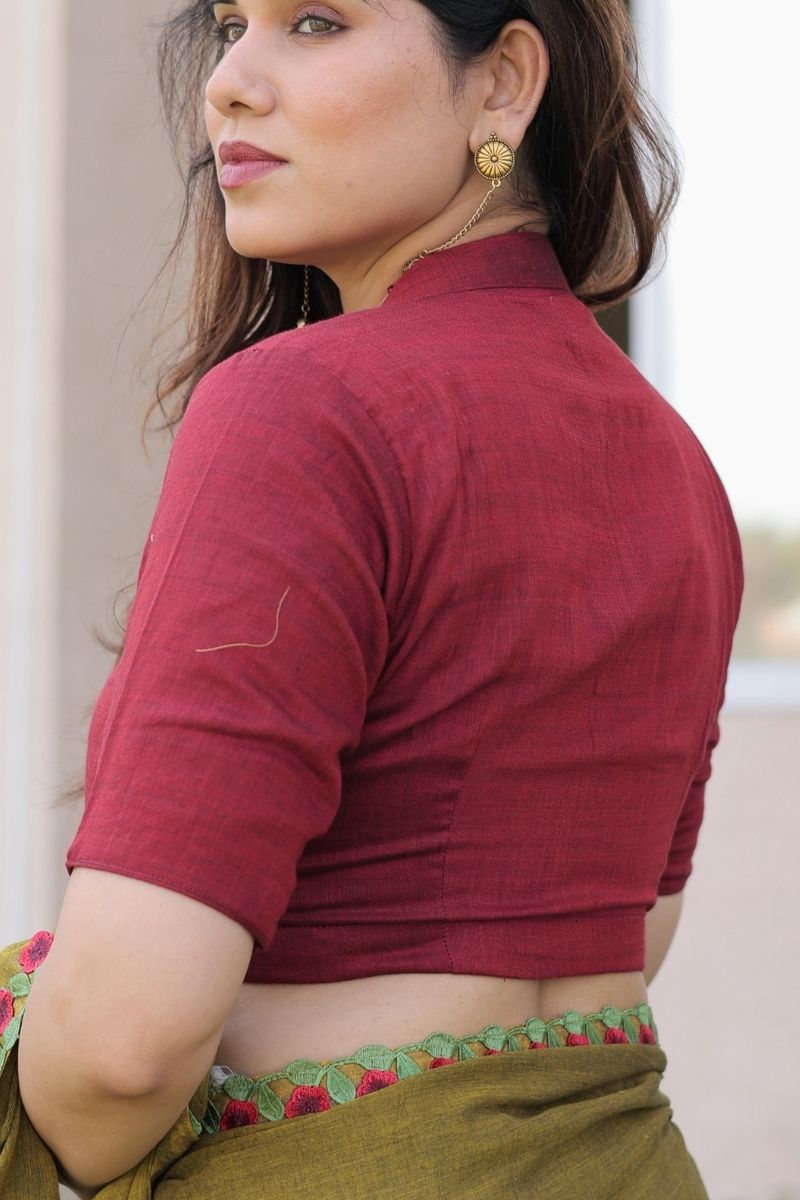 Maroon mandarin collar Blouse