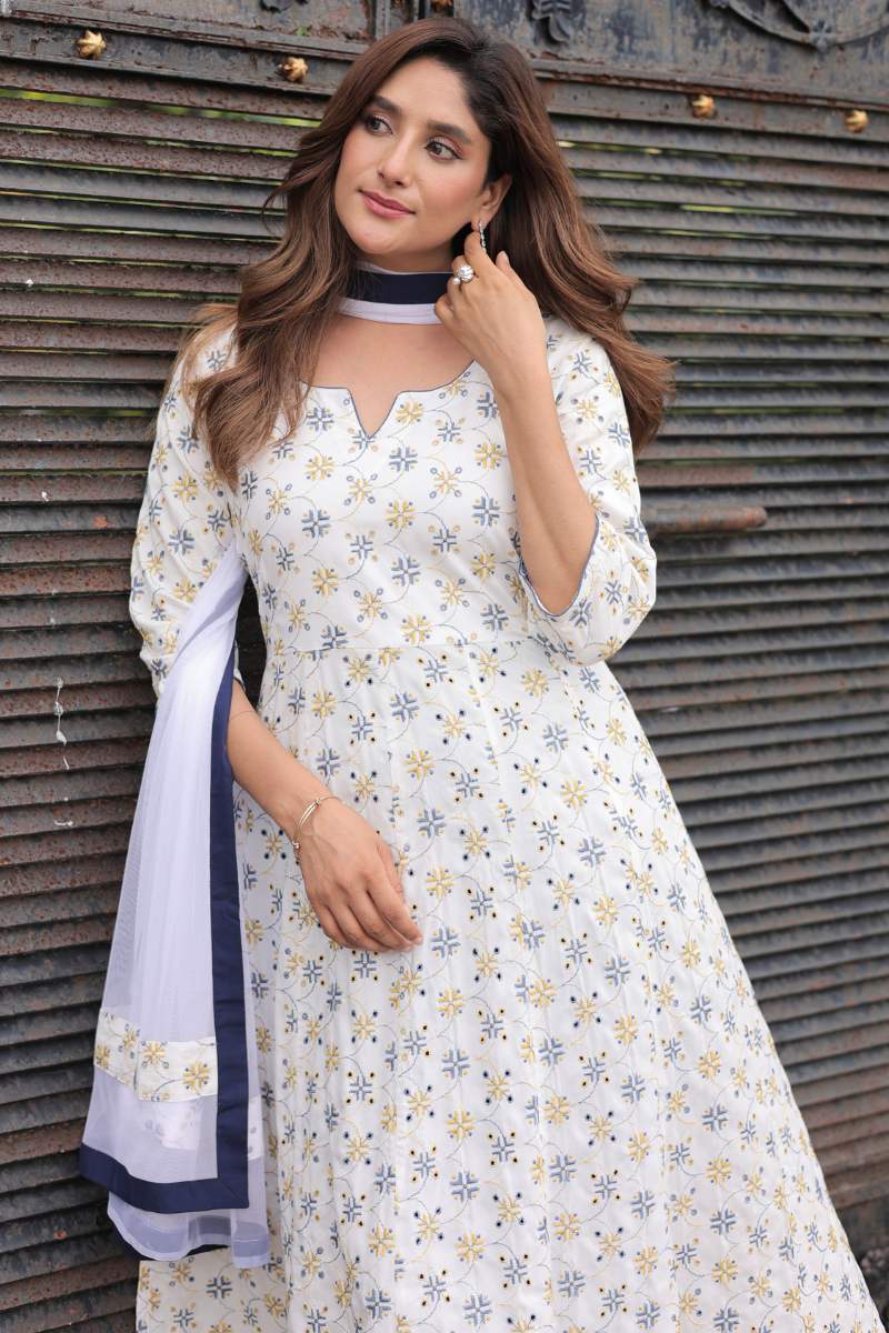 Snowdrop embroidered anarkali suit