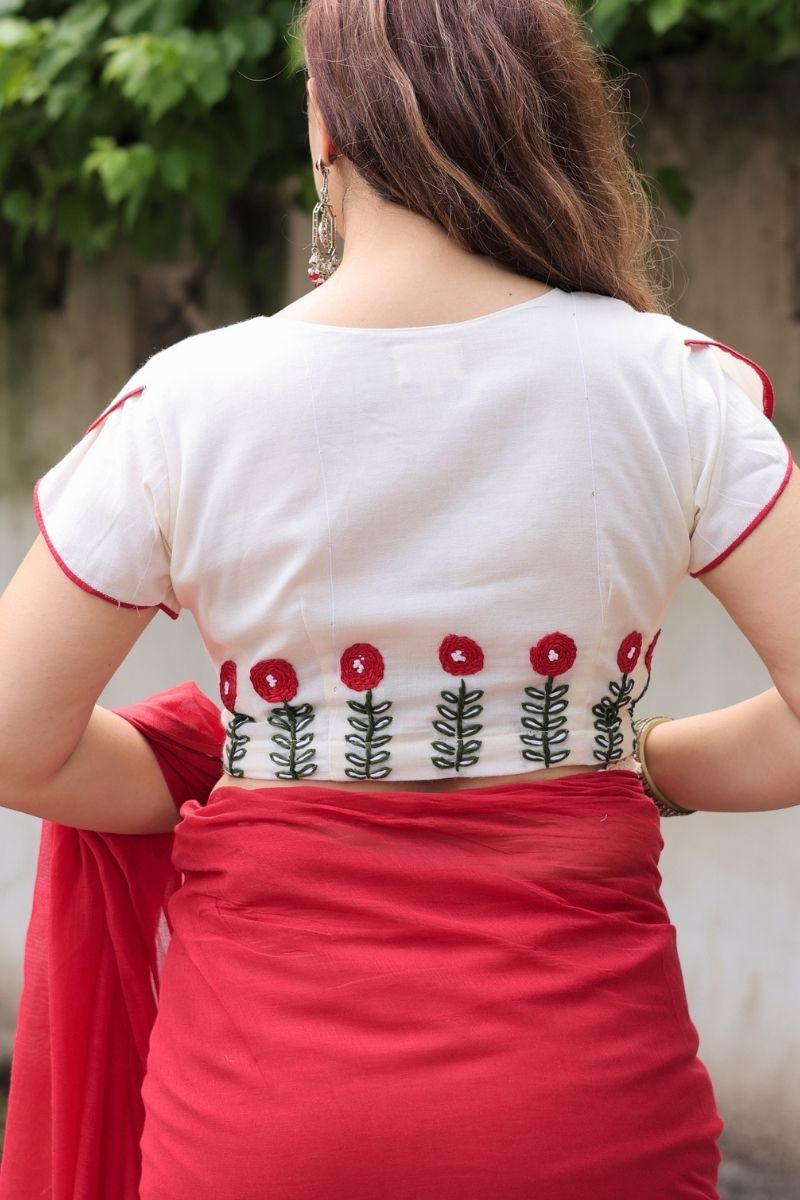 Cream hand embroidery collar blouse