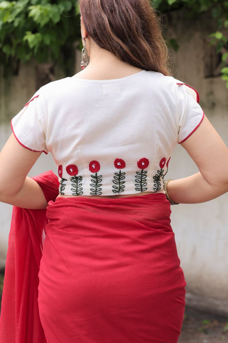 Gulmohar Mul Cotton Saree with Hand Embroidered Blouse