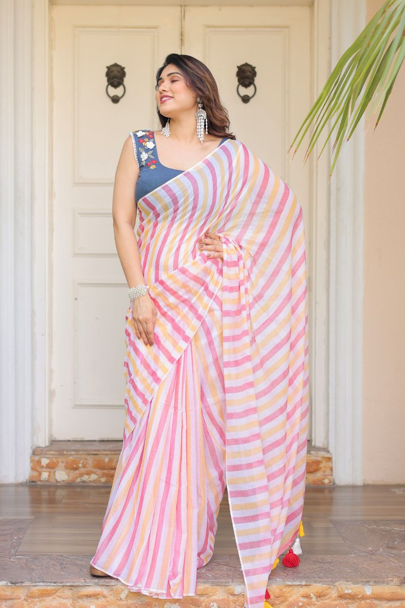 Moss Trail multi stripes saree with blouse