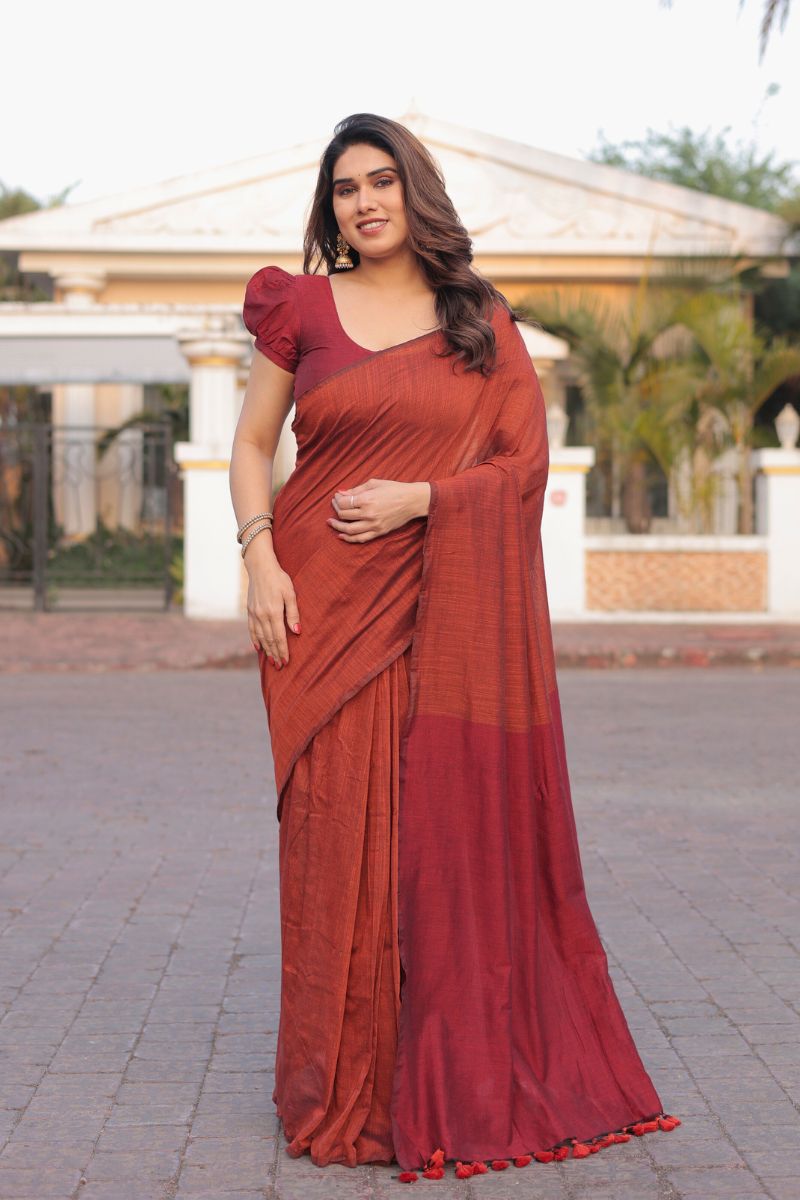 Tara dual color cotton saree with blouse