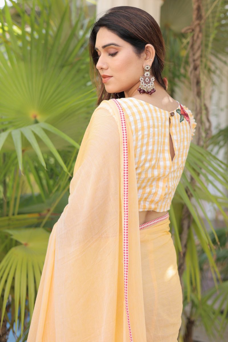 Yellow Rose mul cotton saree with blouse