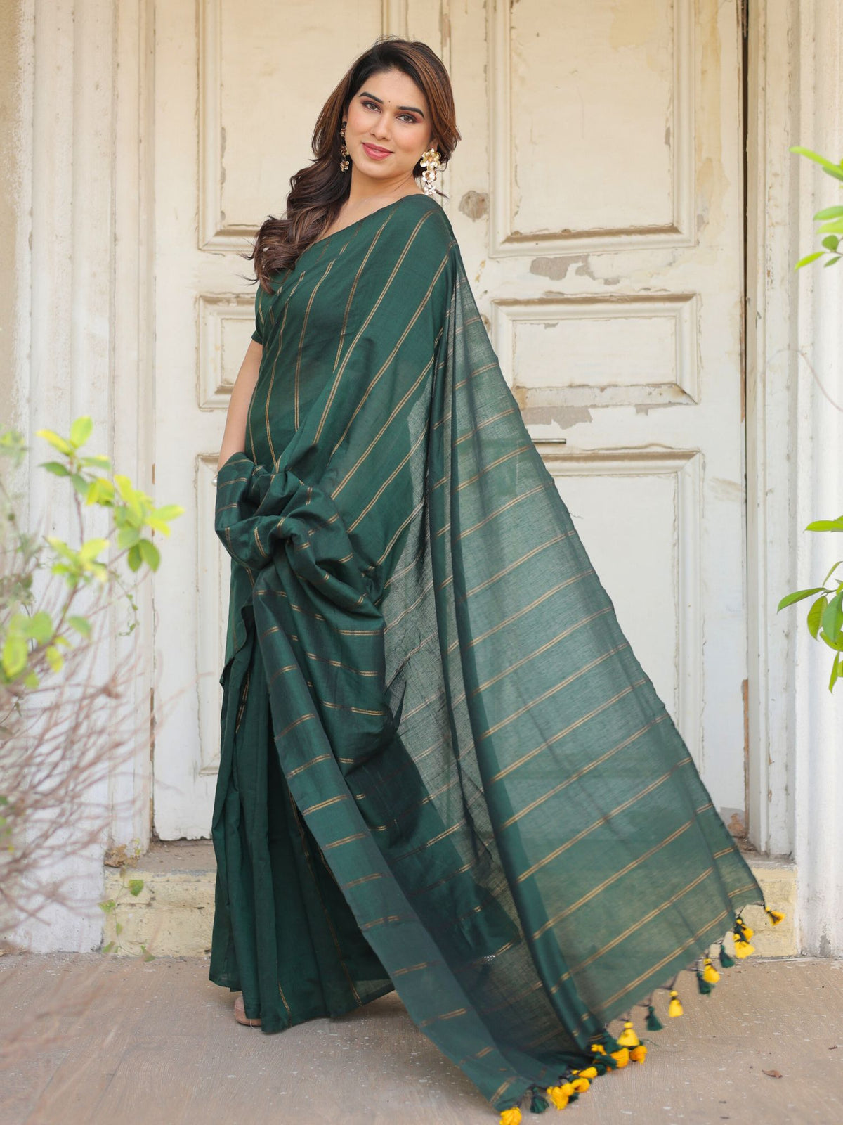Green Meadows cotton saree with blouse