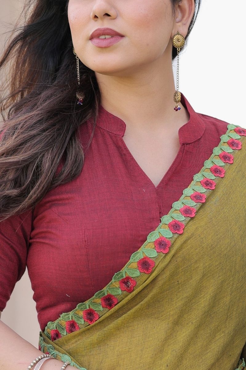 Maroon mandarin collar Blouse