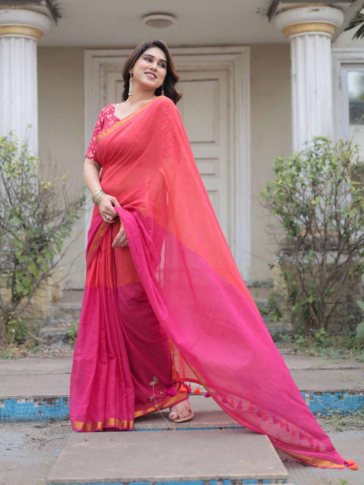 Gita dual color cotton saree with blouse