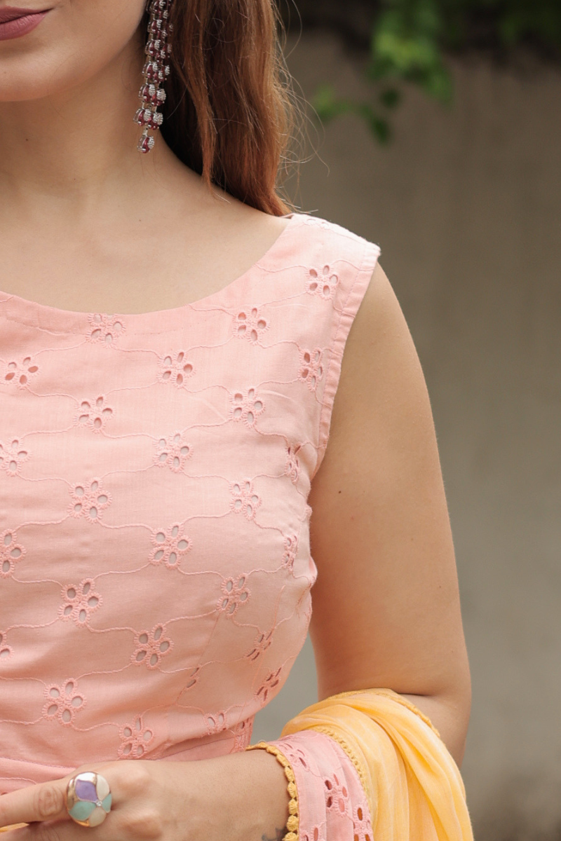 Peach schiffli blouse