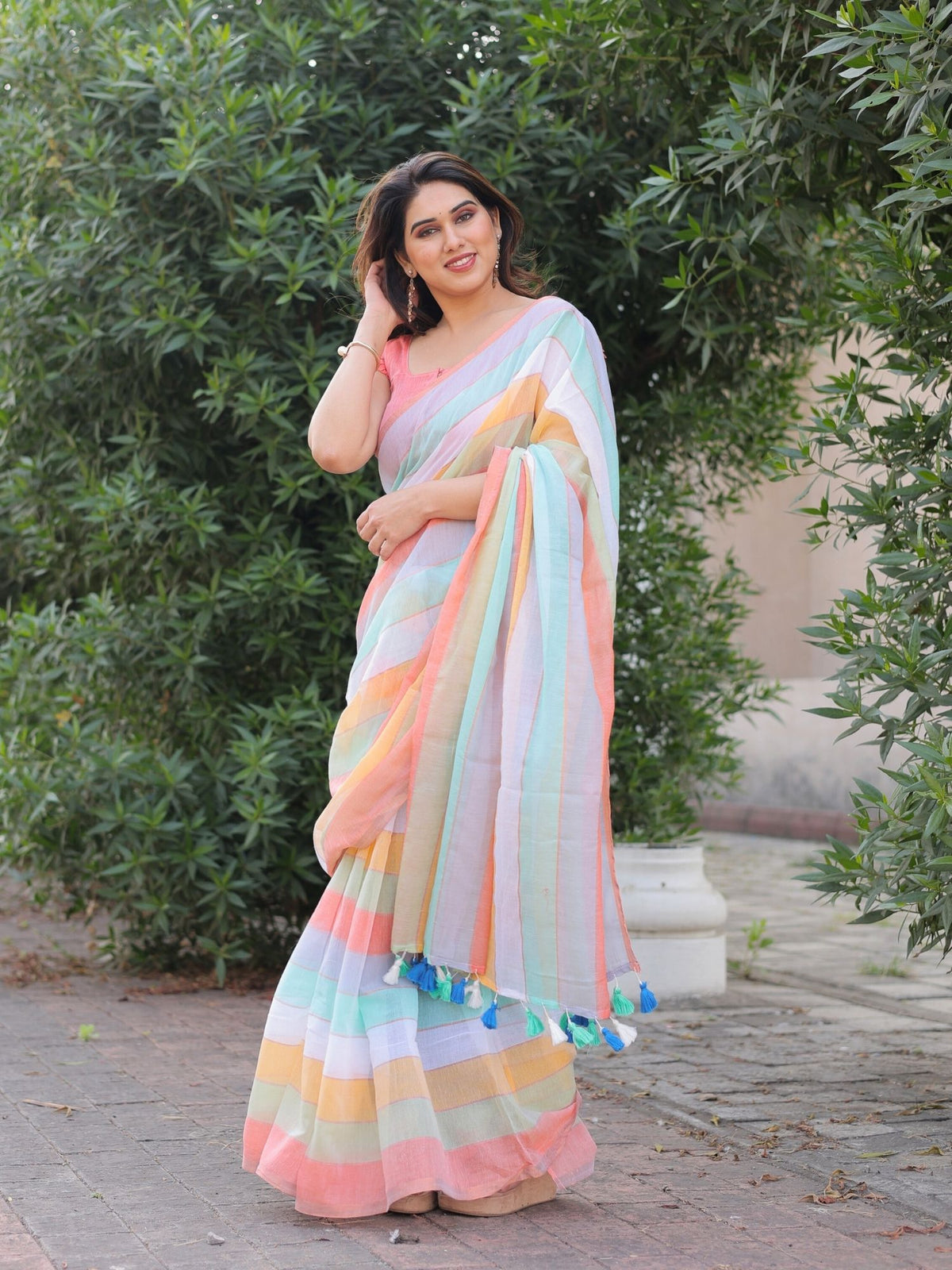 Dandelion multi stripes saree with blouse