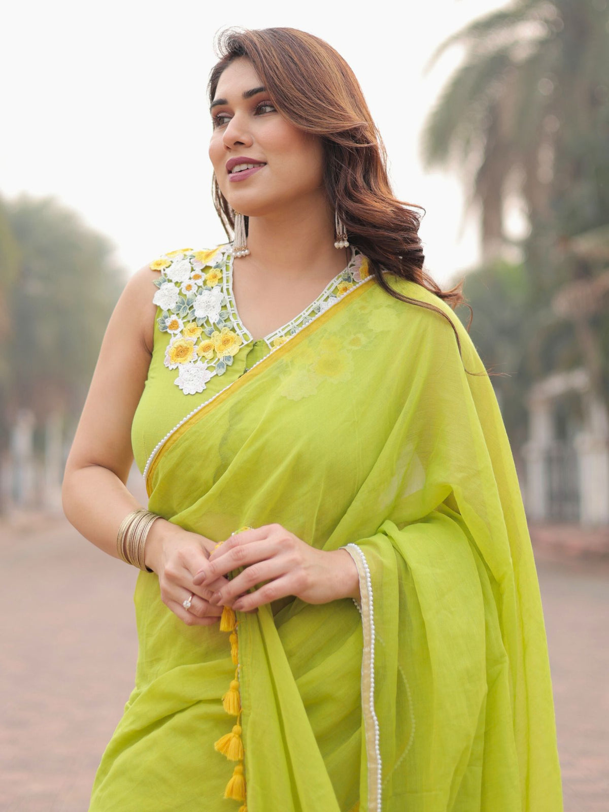 Green Pearl- mul cotton saree with blouse