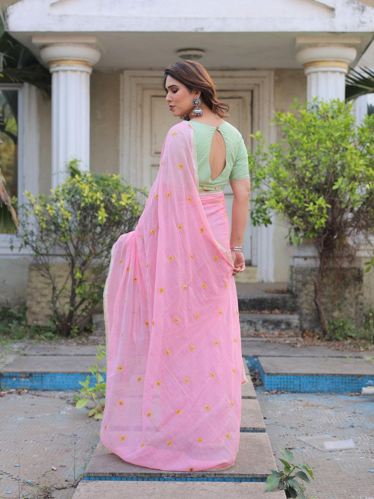 Pansy pink cotton saree with blouse